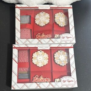 Tinsel + trim two boxes of wooden gift toppers set of 4